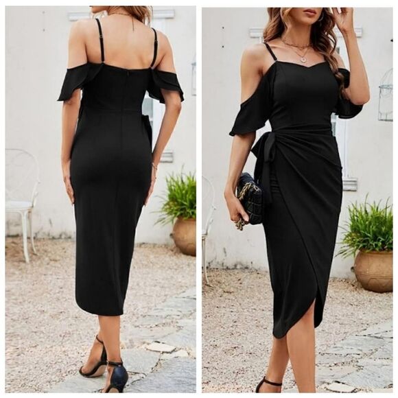 WOMEN'S Off Shoulder Ruched Bodycon Dresses Black new with tags - Picture 1 of 16